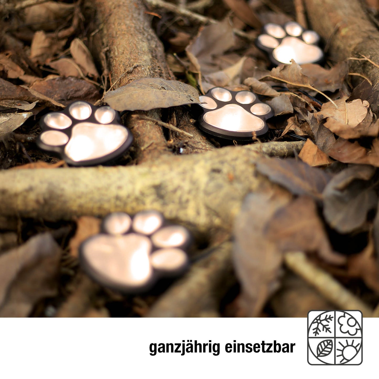 Hellum Solar Pfoten, 4 Pfoten 9x9cm, warmweiß, Erdspieß, für außen 523690