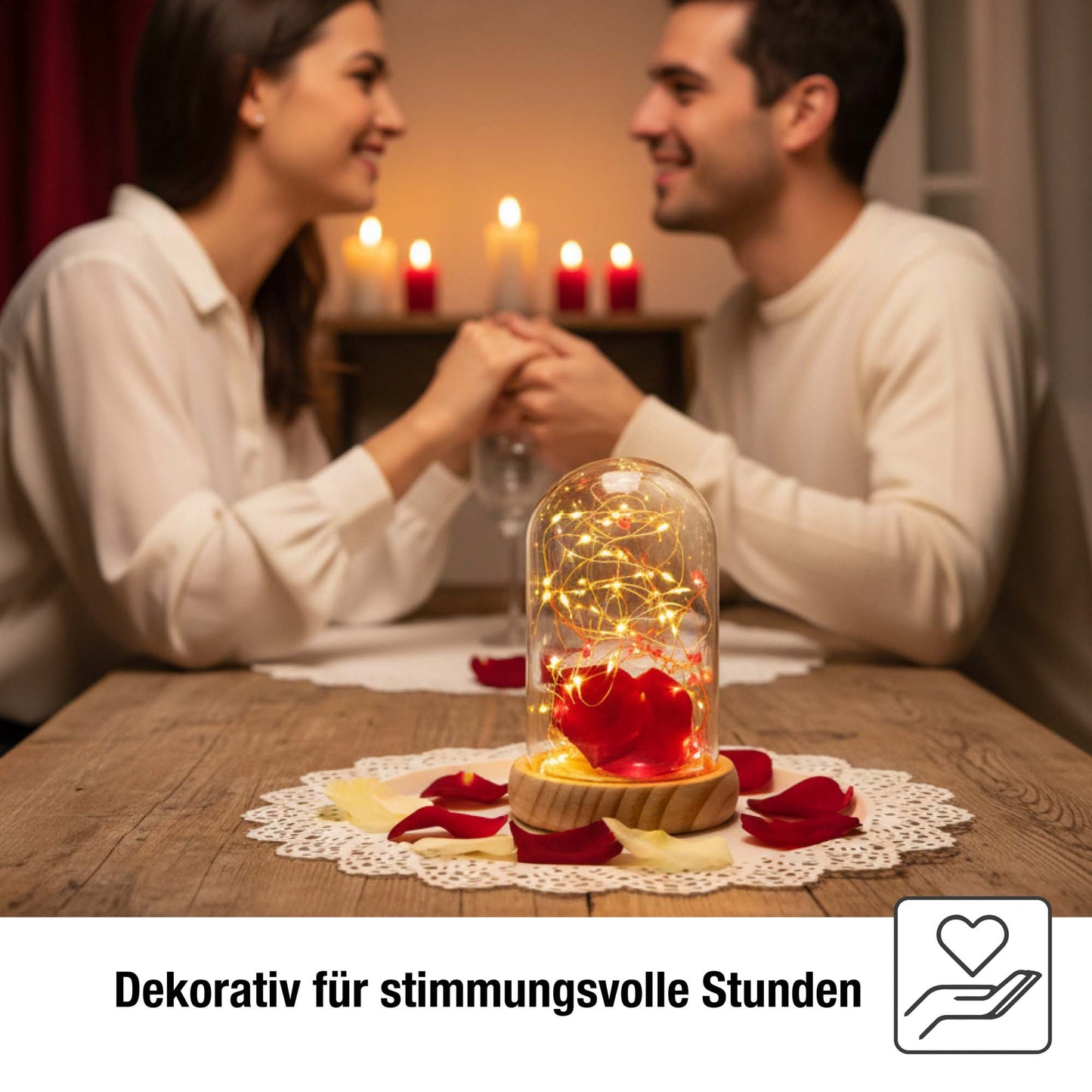 Hellum Glasglocke mit LED-Lichterkette, abnehmbare Kuppel, 30 LEDs, Timer, personalisierbar 523713