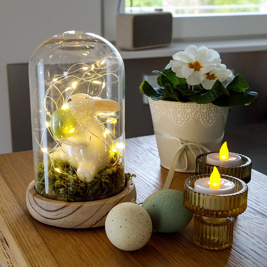 Hellum Glasglocke mit LED-Lichterkette, abnehmbare Kuppel, 30 LEDs, Timer, personalisierbar 523713