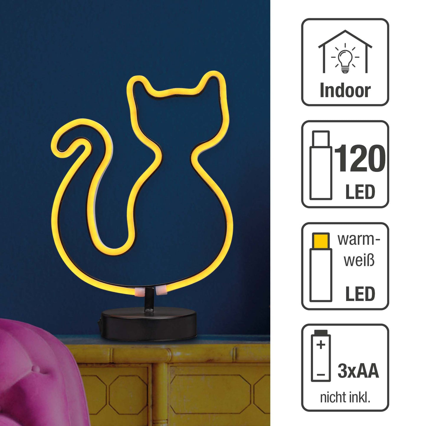 LED-Katze, orange, Höhe: 30 cm, batteriebetrieben