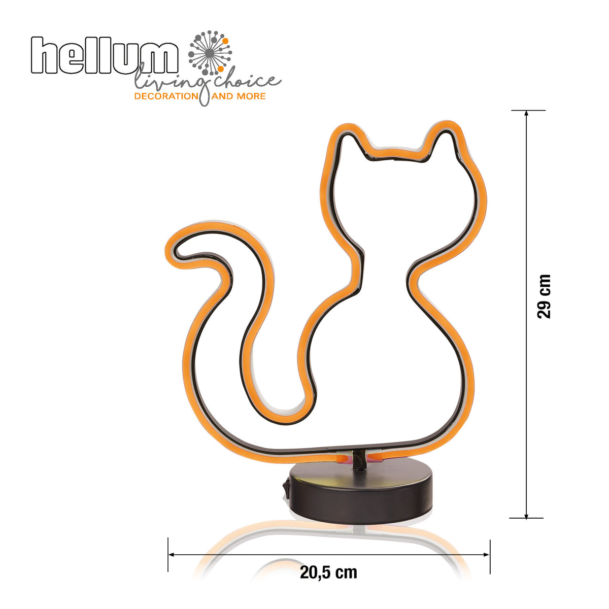 LED Katze orange innen, 120 LED warmweiß, 20,5x29 cm, batteriebetrieben