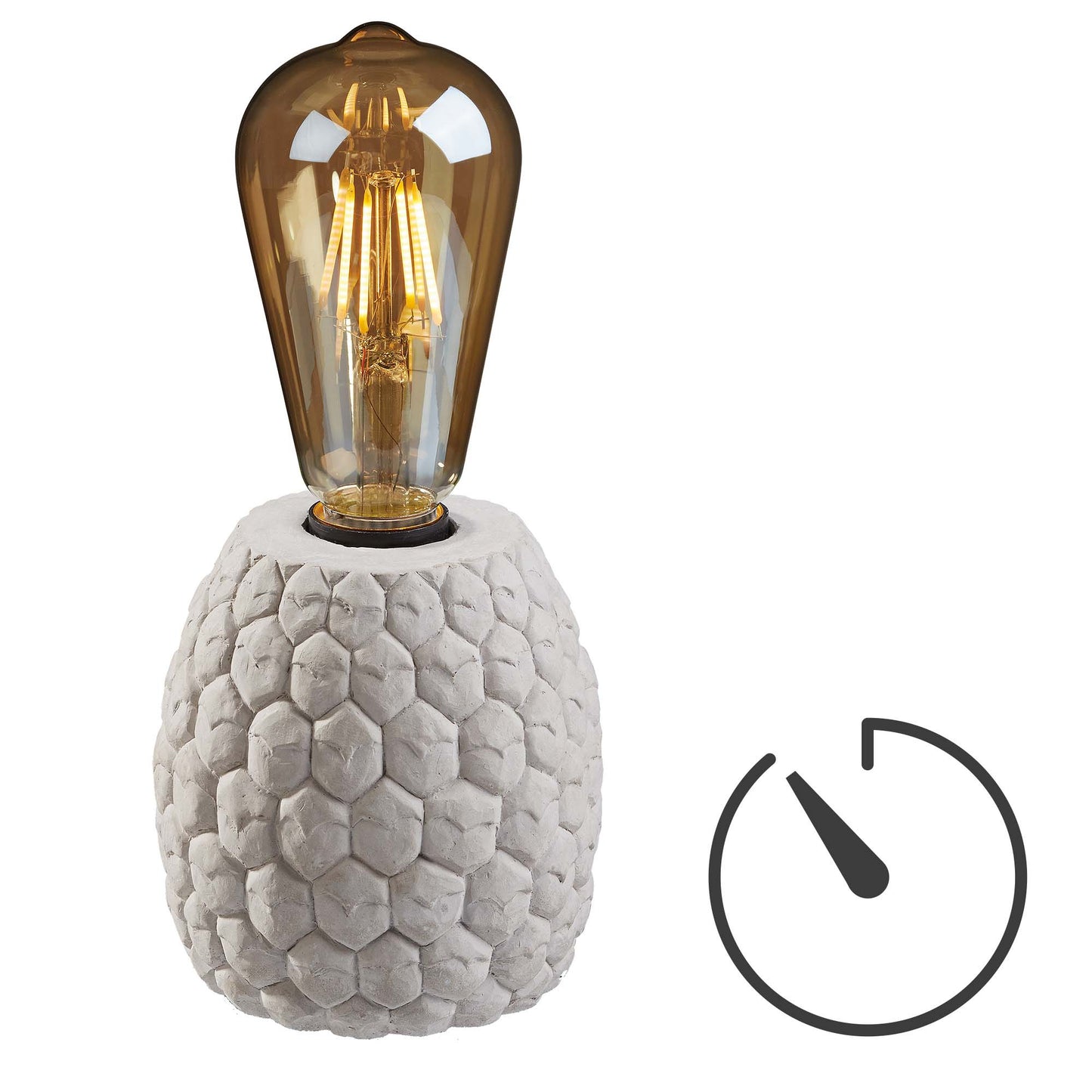 Tisch-Lampe "Ananas" mit Zement-Sockel, LED-Filament-Lampe, batteriebetrieben
