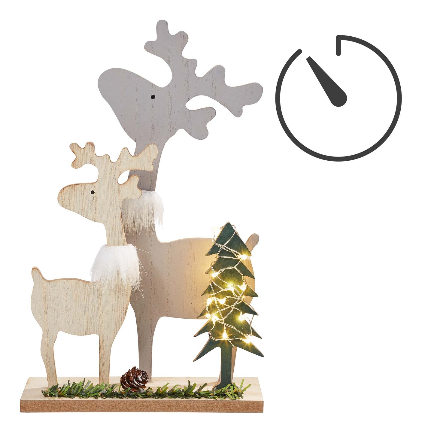 LED Holz-Rentier-Familie, 10 LEDs ww, 17x7x27 cm, mit Timer,  batteriebetrieben