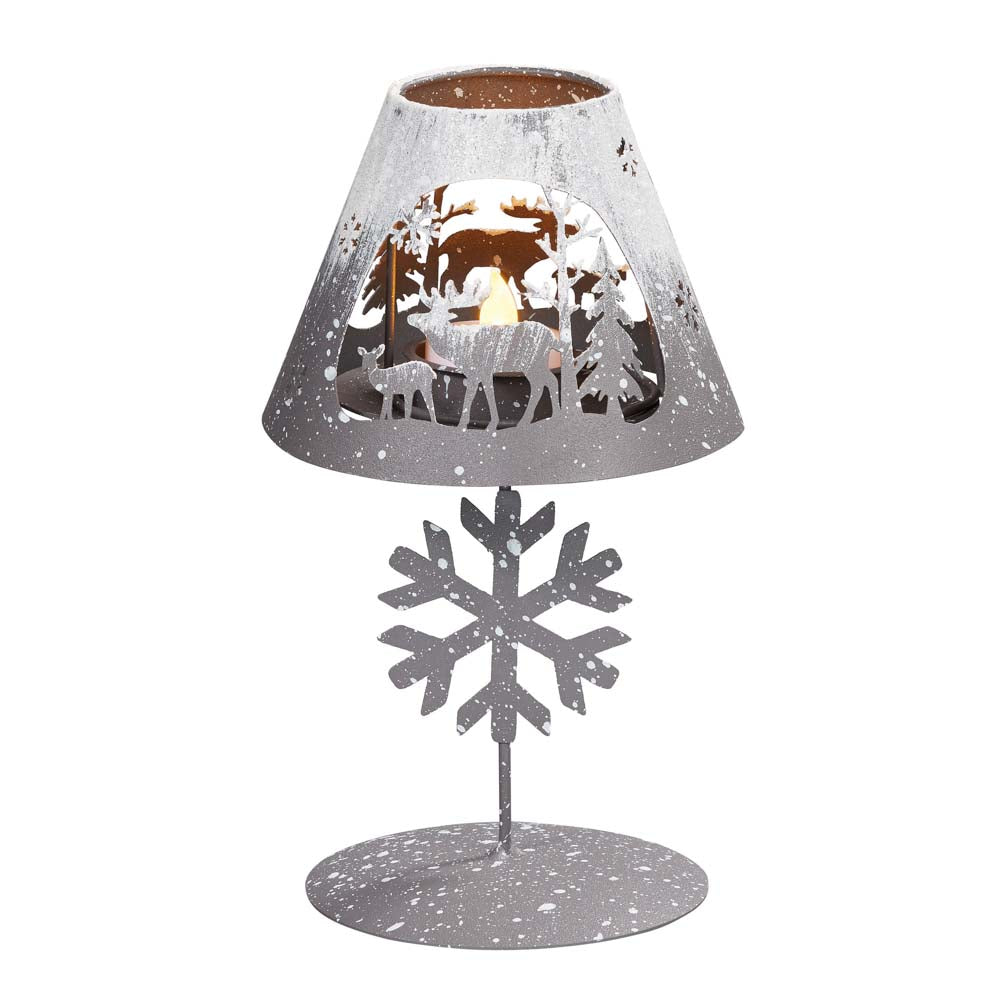 Deko-Lampenschirm mit Schneeflocke, Rentier-Familie und LED-Teelicht
