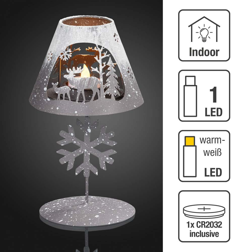 Deko-Lampenschirm mit Schneeflocke, Rentier-Familie und LED-Teelicht_151626/524123