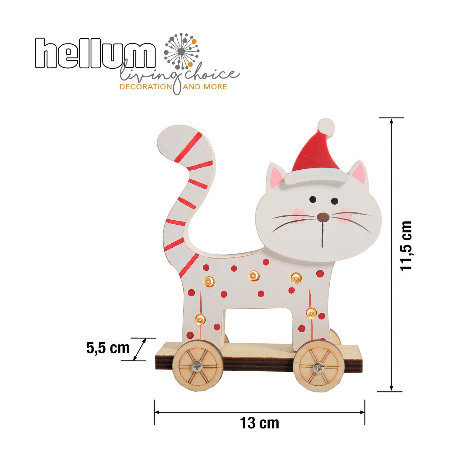 LED-Holz-Katze stehend, 5 LEDS ww, inkl. Batterien