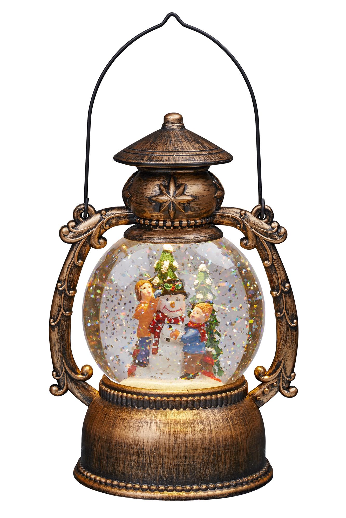LED-Wasser-Kugellaterne mit Schneemann und Weihnachtsbaum, batteriebetrieben