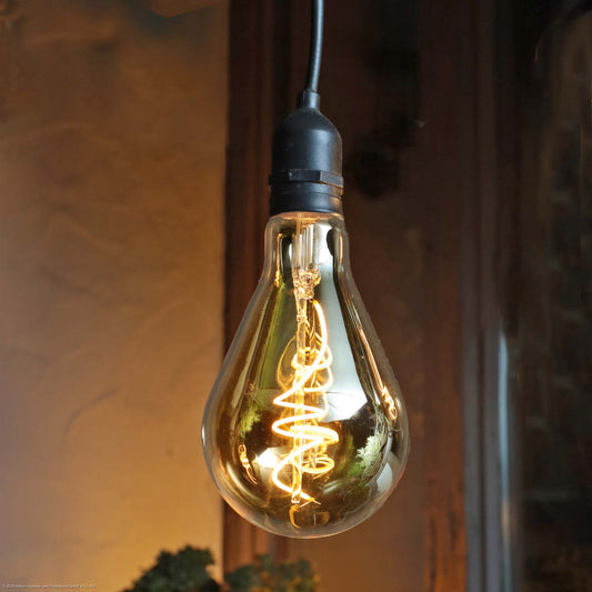 Hellum Hängelampe Outdoor Ø10x20 cm dimmbar, Batterie (nicht inkl.) & Fernbedienung, Retro goldene Glühbirne 524376