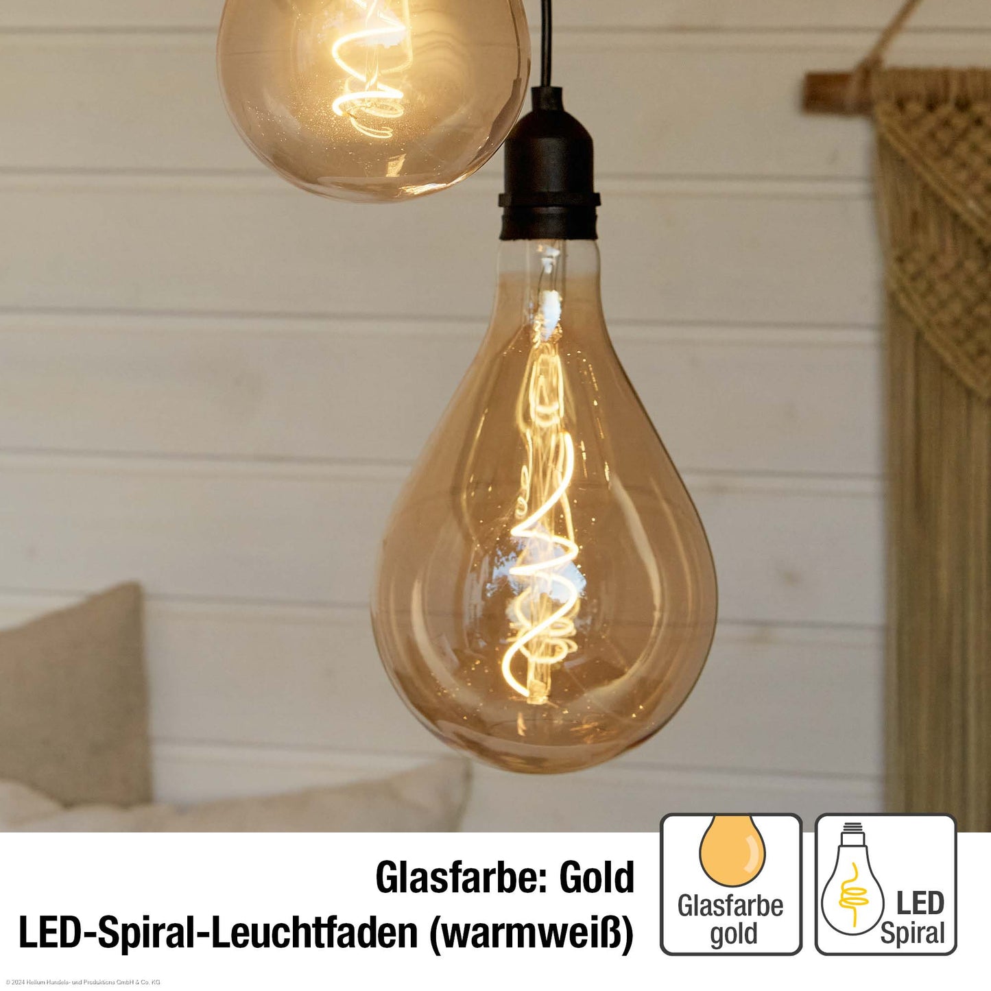 Hellum Hängelampe Outdoor Ø10x20 cm dimmbar, Batterie (nicht inkl.) & Fernbedienung, Retro goldene Glühbirne 524376