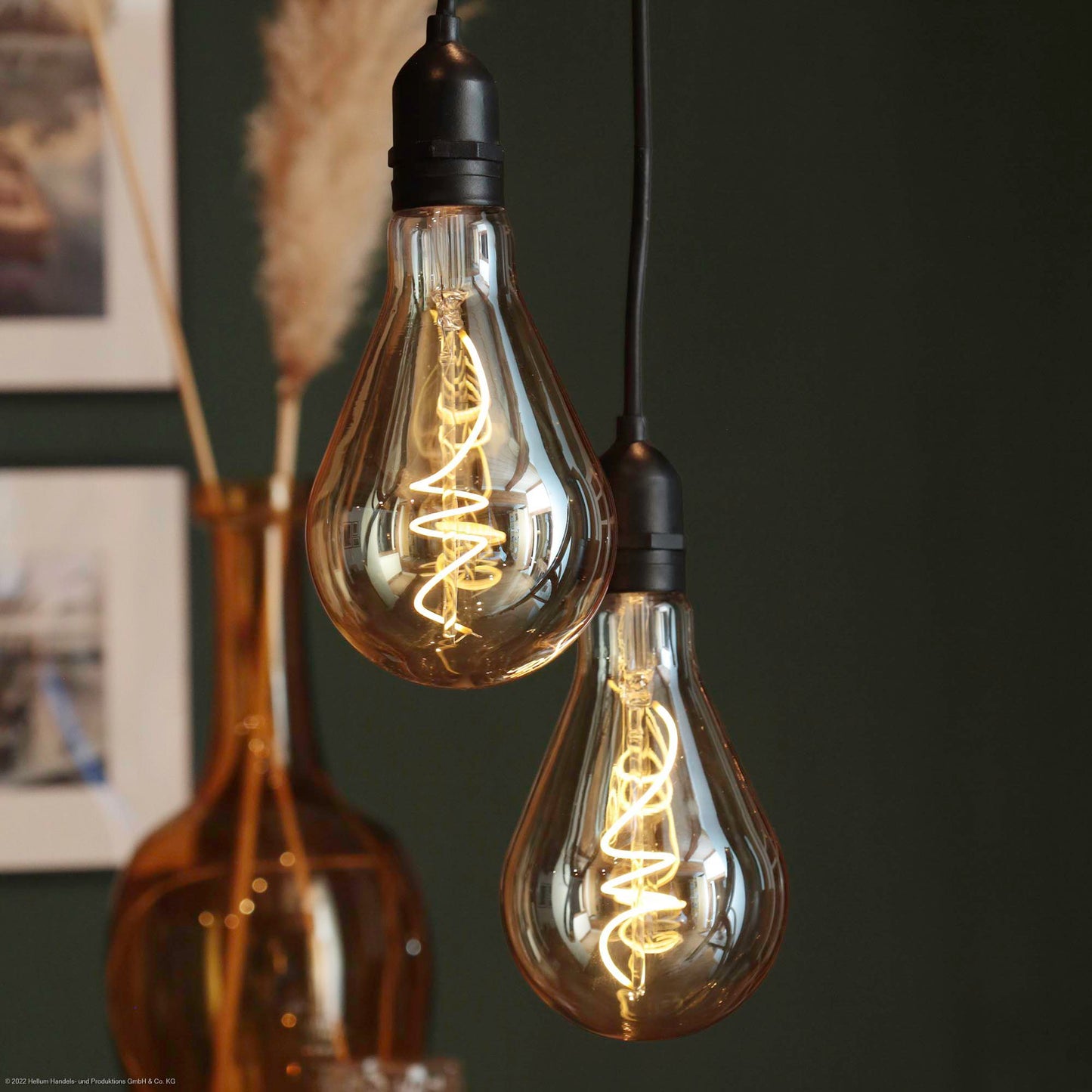 Hellum Hängelampe Outdoor Ø10x20 cm dimmbar, Batterie (nicht inkl.) & Fernbedienung, Retro goldene Glühbirne 524376