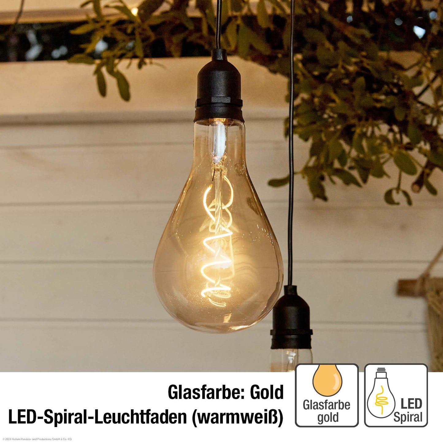 Hellum Hängelampe mit Batterie (nicht inkl.) und Fernbedienung, A130 Ø 13 x 27cm, goldene Birne, dimmbar, für außen 524383