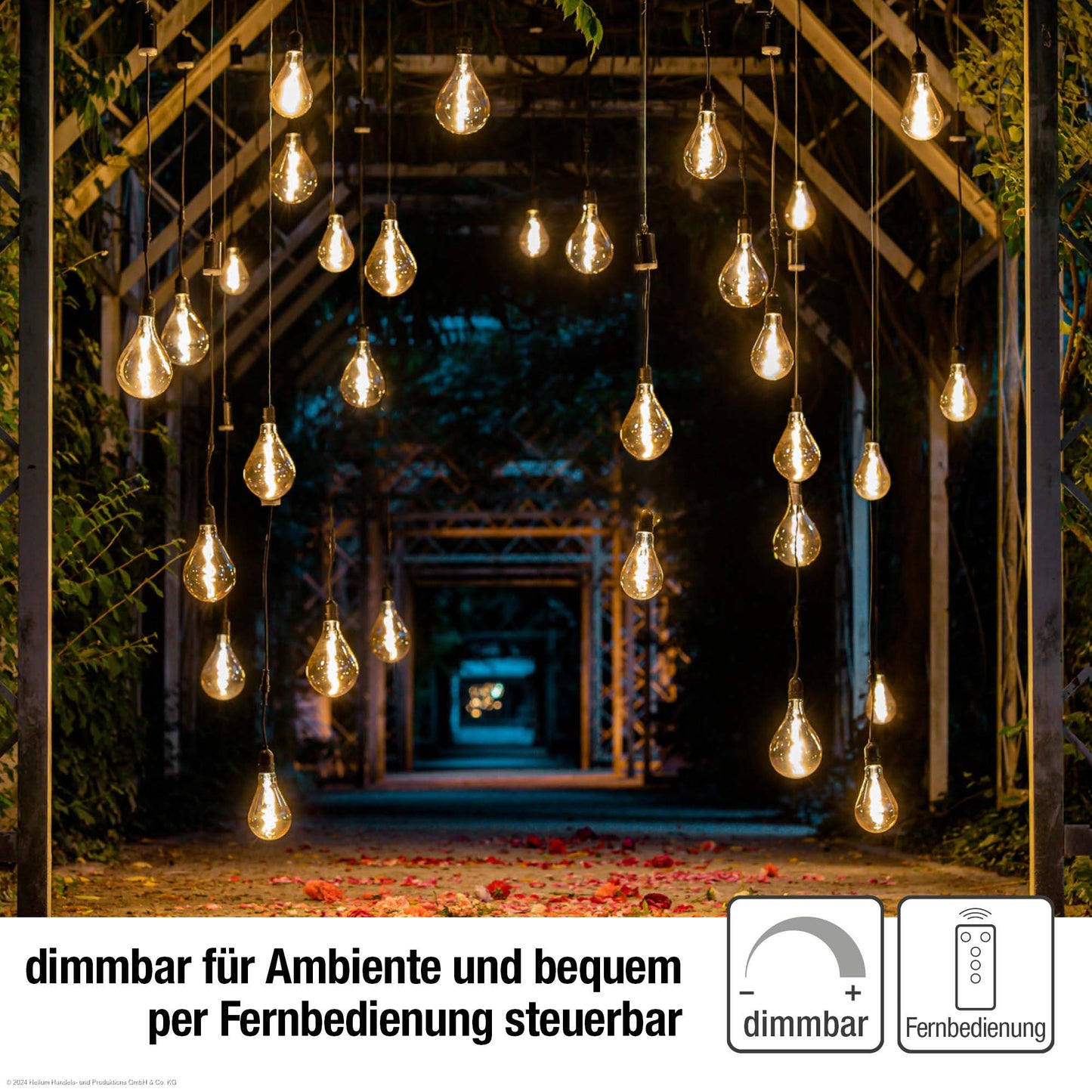 Hellum Hängelampe mit Batterie (nicht inkl.) und Fernbedienung, A130 Ø 13 x 27cm, goldene Birne, dimmbar, für außen 524383