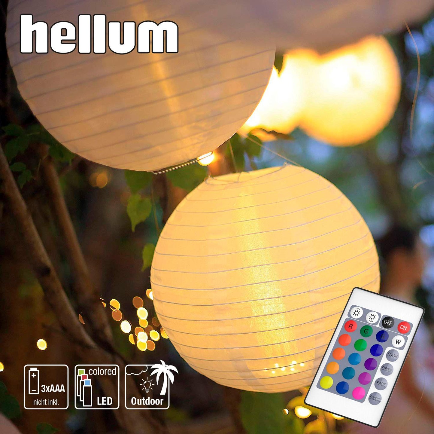 LED-Lampion weiß, 3 Stück/Set, bunte LED,  mit Fernbedienung, batteriebetrieben
