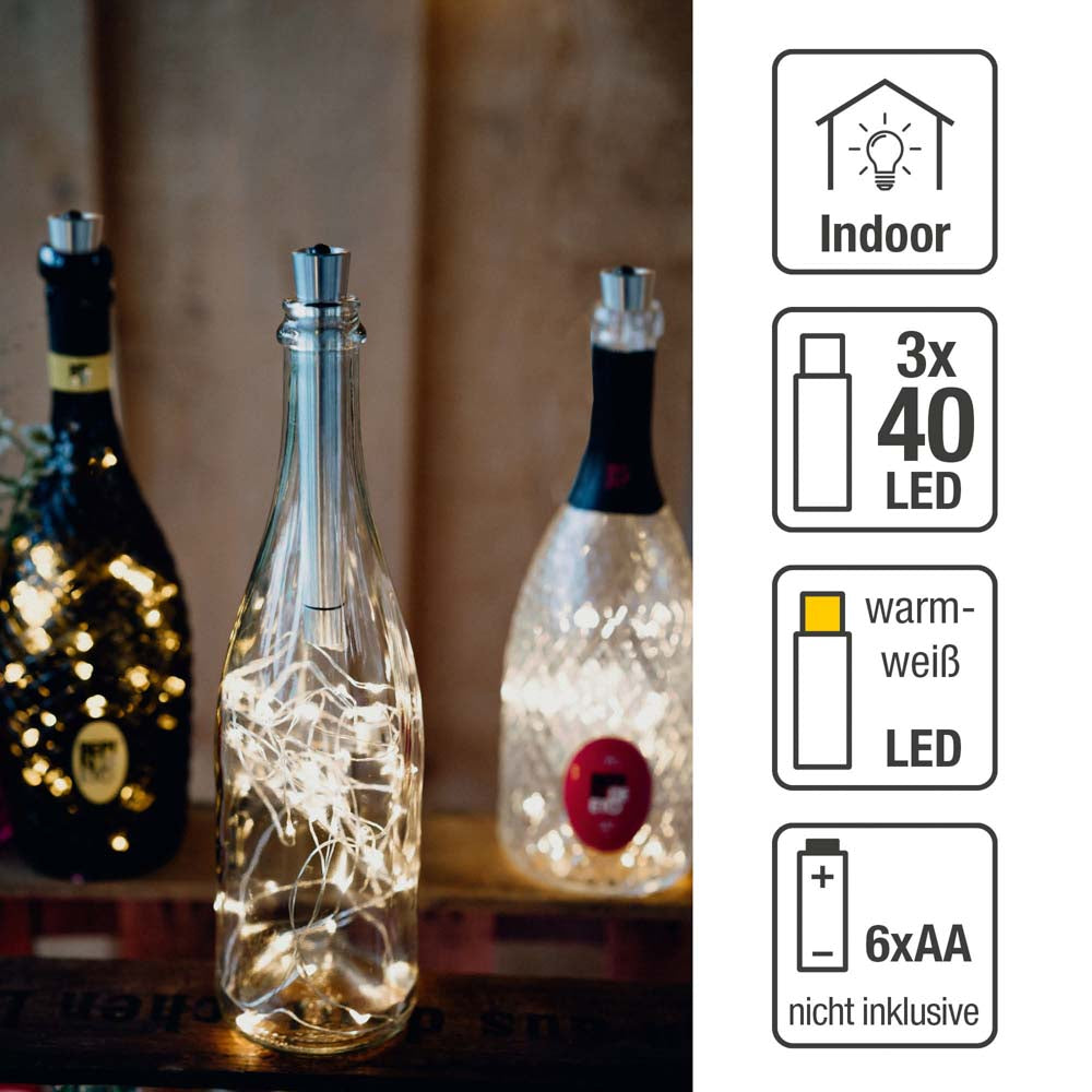 3-tlg. Set mit 40-tlg. LED-Flaschen-Lichterkette, warm-weiß, batteriebetrieben 522839 x3
