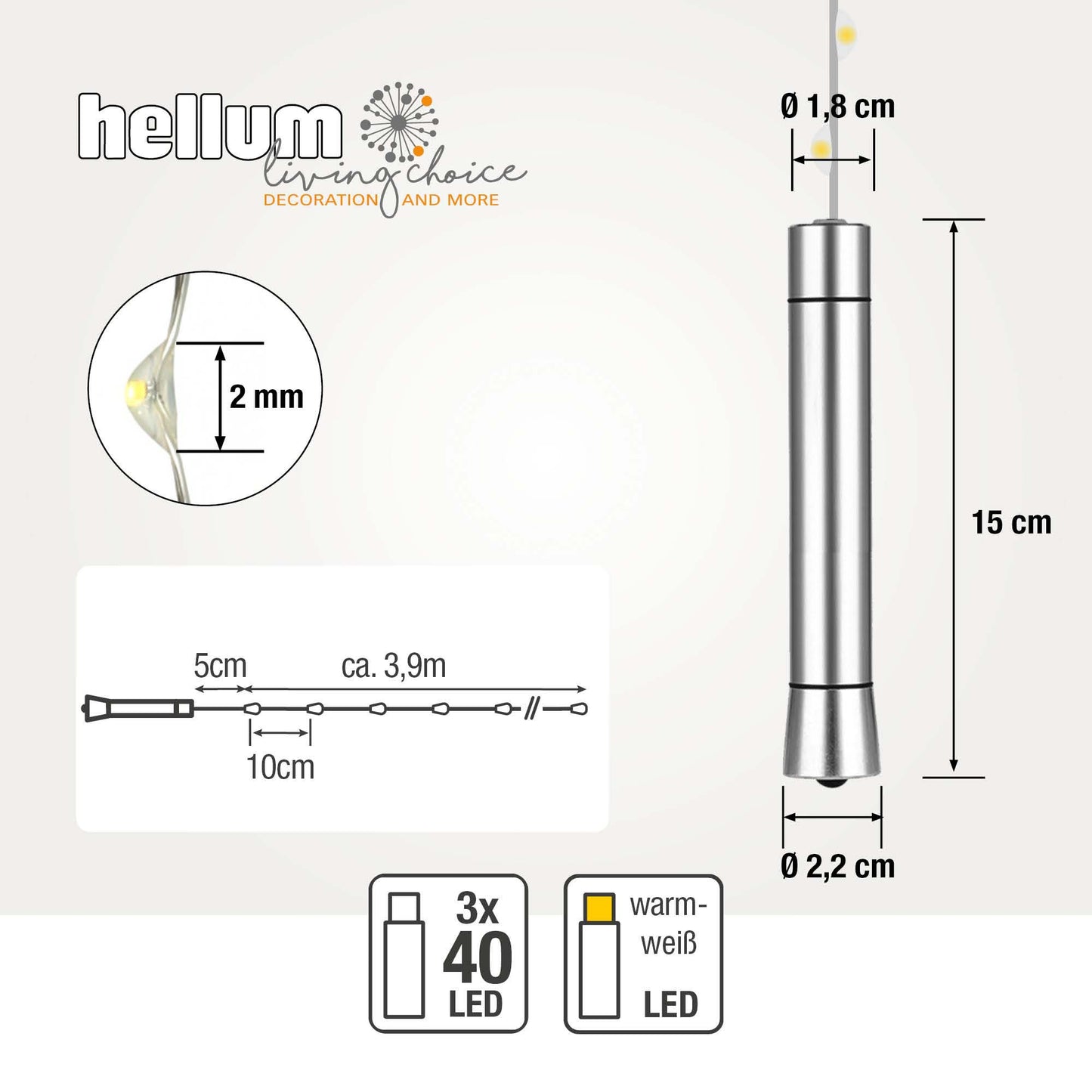 Hellum LED Flaschenlichter, 40 LEDs, Timer, Metallkorken, batteriebetrieben, 3-er Set 524536
