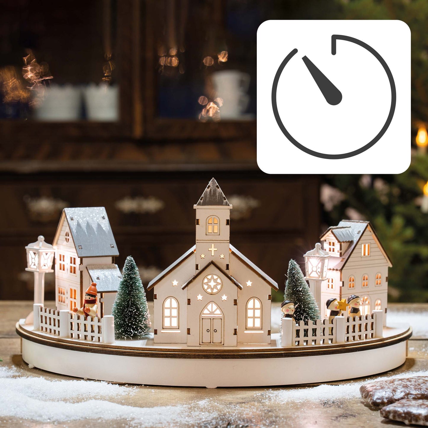 Weihnachtsdorf mit Beleuchtung, batteriebetrieben mit Timer, Weihnachtsdeko 150087