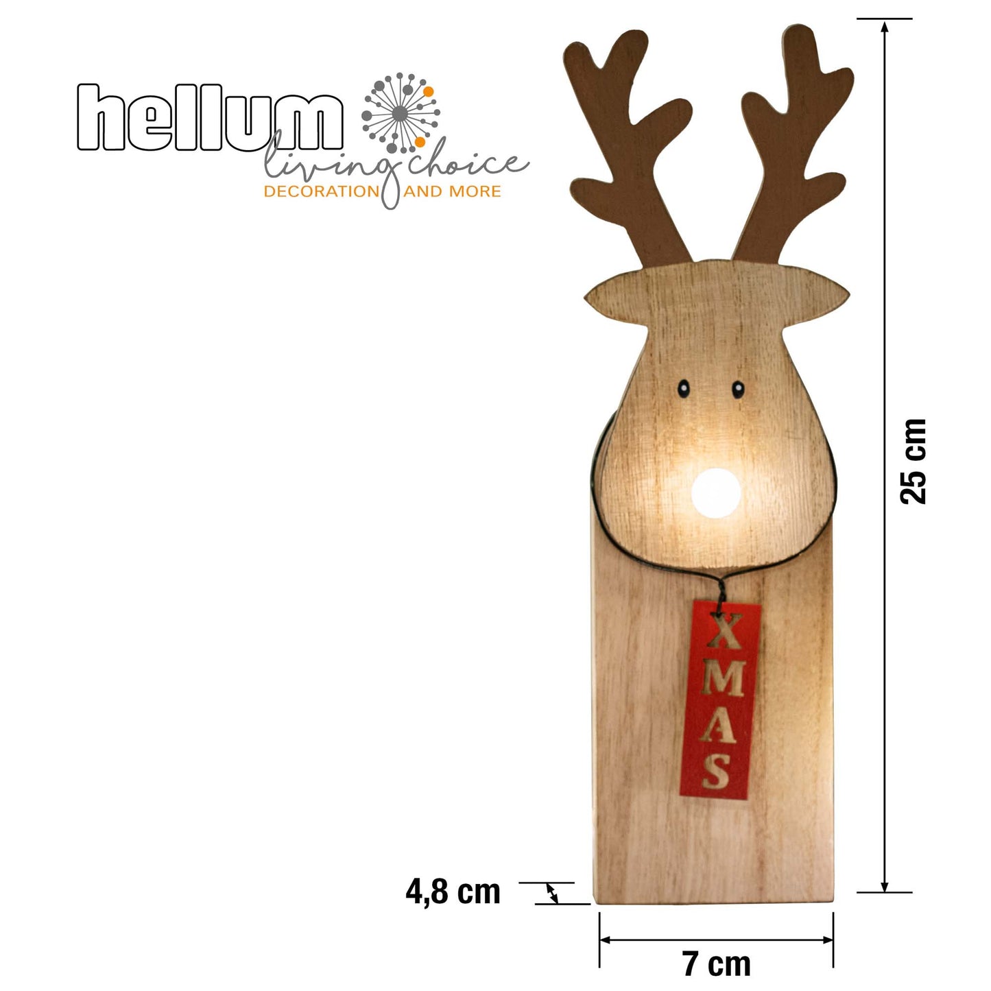 LED-Holz-Rentier mit leuchtender Nase, 1 LED ww, mit 6 h Timer, batteriebetrieben