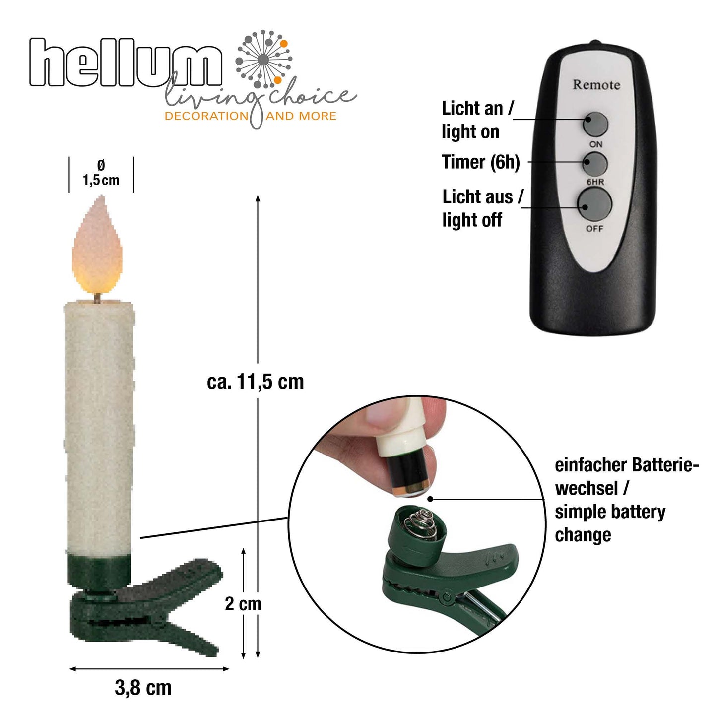 12-tlg. LED-Weihnachtsbaumkerzen ohne Kabel, flackernd / nicht flackernd, warm-weiße LEDs