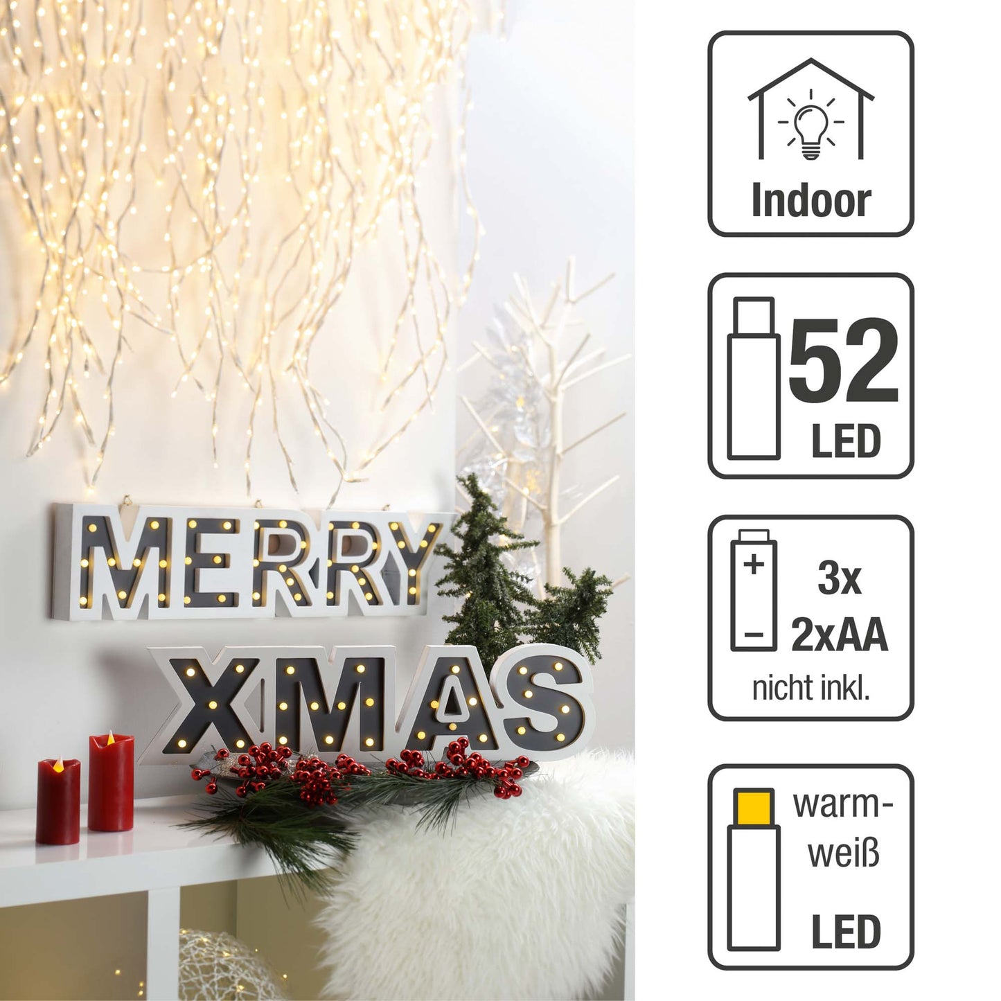 Set bestehend aus LED-Holzschilder "Merry" und "X-Mas", batteriebetrieben