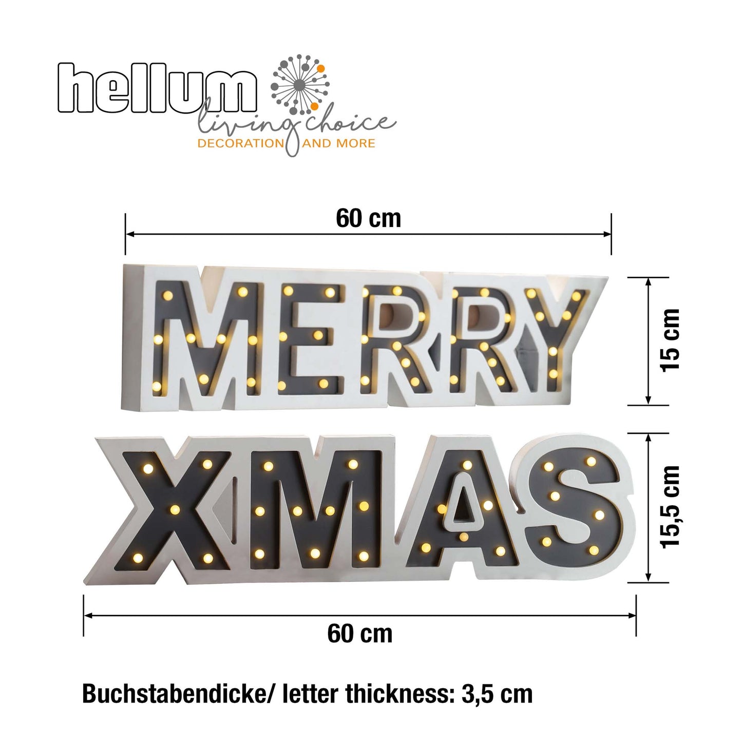 Set bestehend aus LED-Holzschilder "Merry" und "X-Mas", batteriebetrieben