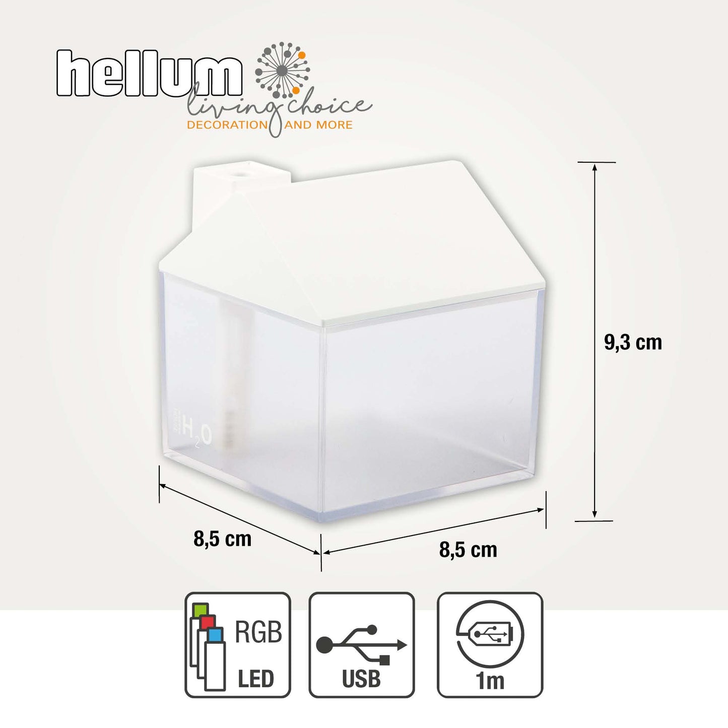 Mini Luftbefeuchter Haus Weiß mit RGB-Farbwechsel (250 ml) 8,4 x 9,5 cm