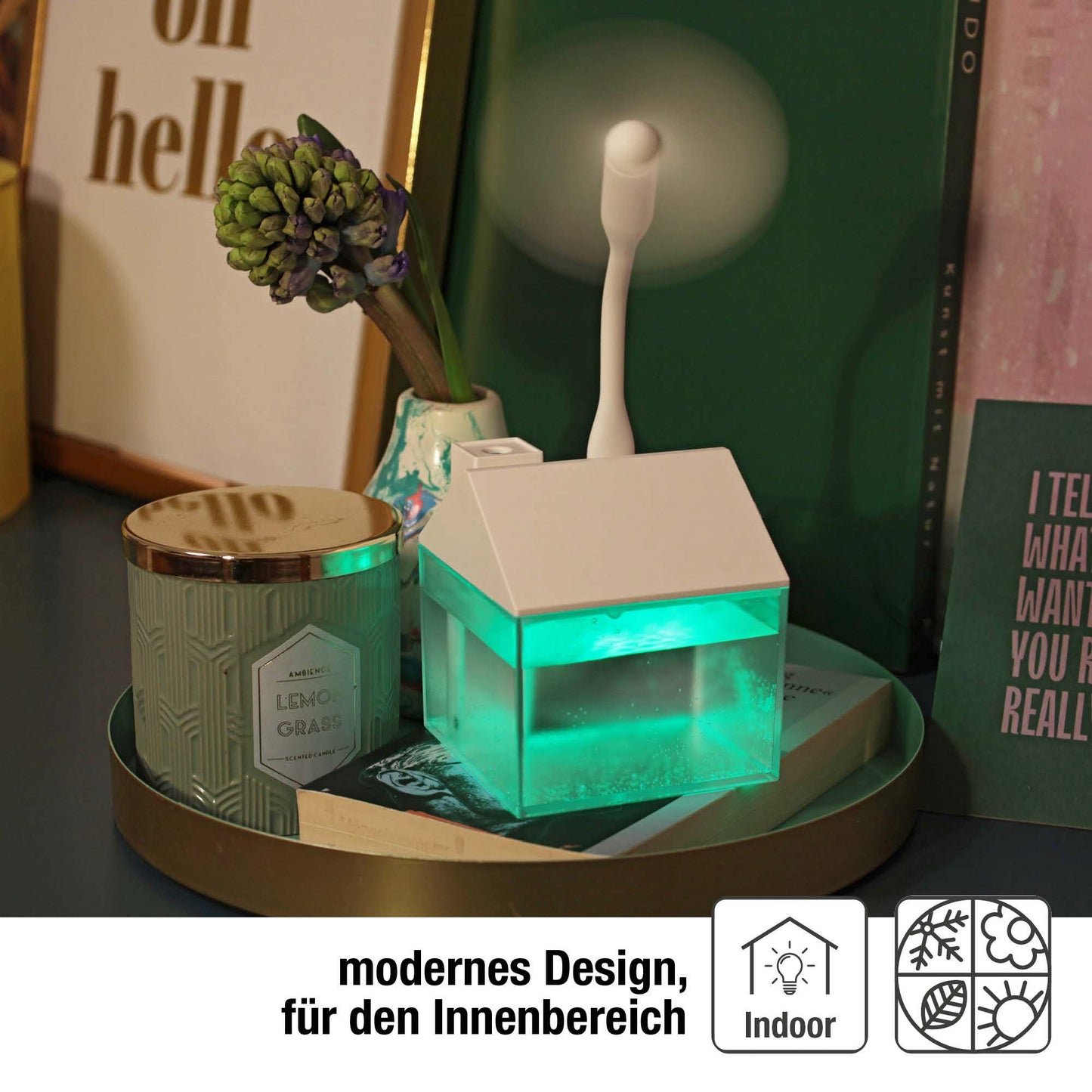 Mini Luftbefeuchter Haus Weiß mit RGB-Farbwechsel (250 ml) 8,4 x 9,5 cm
