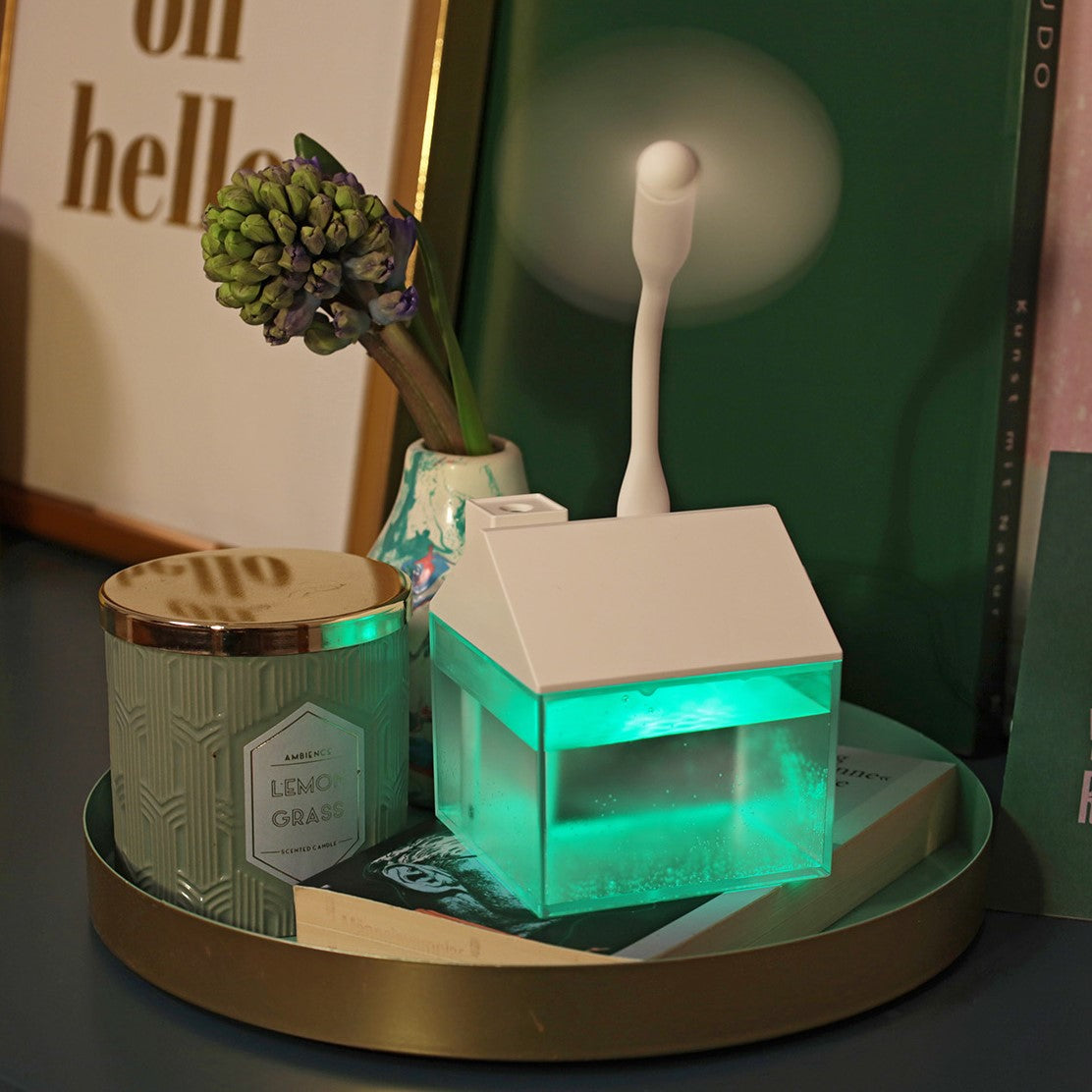 LED- Luftbefeuchter, Haus weiß, RGB, USB-Kabel