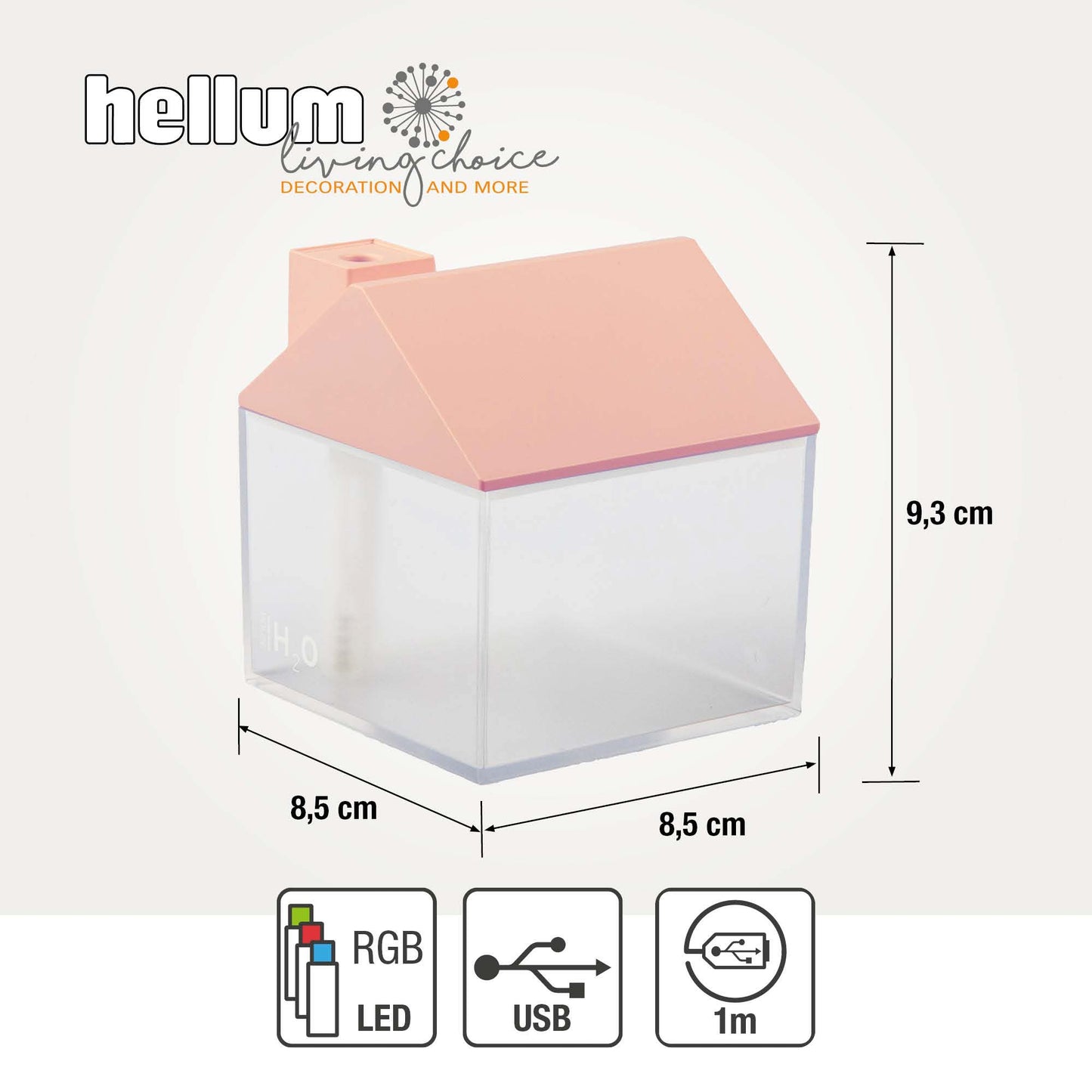 Mini Luftbefeuchter Haus Rosa mit RGB-Farbwechsel (250 ml) 8,4 x 9,5 cm