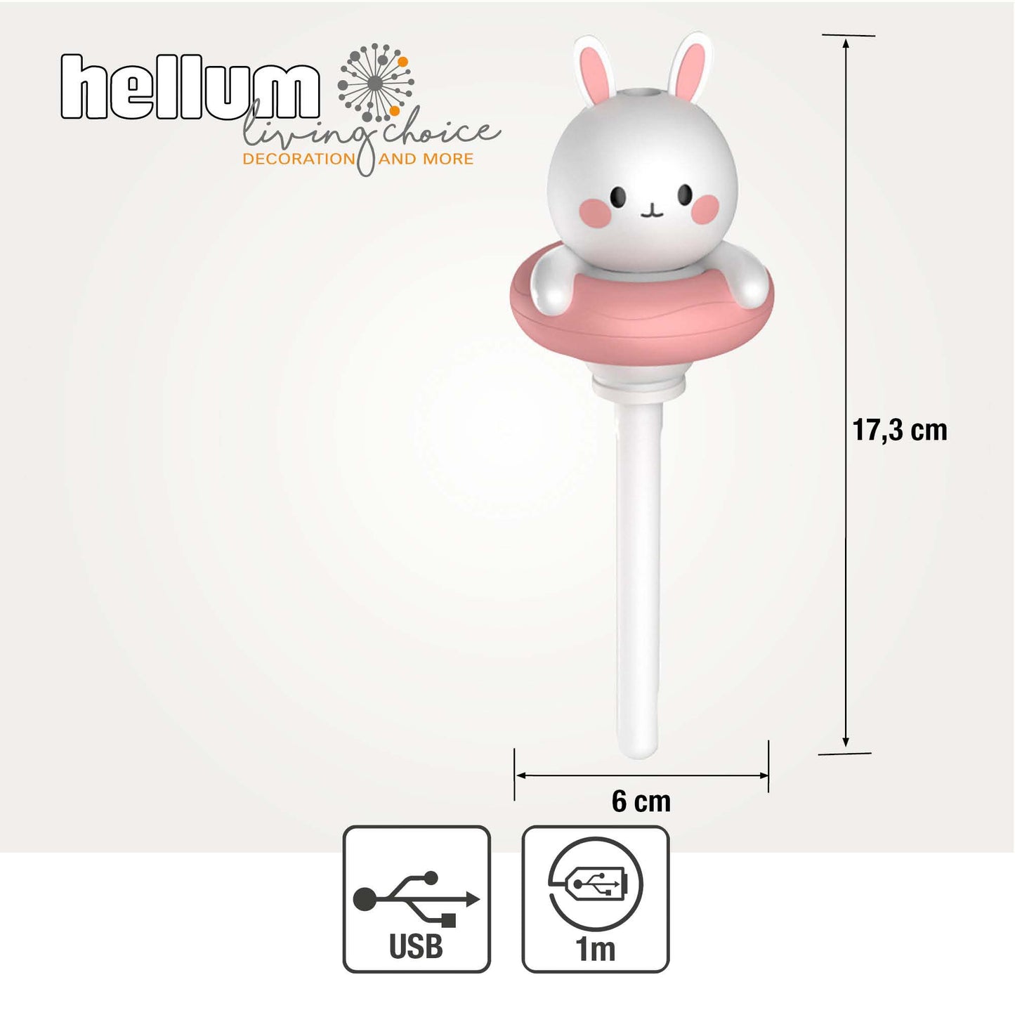 Mini Luftbefeuchter mit Hasenmotiv, Diffuser fürs Kinderzimmer 6,4 x 16,5 cm