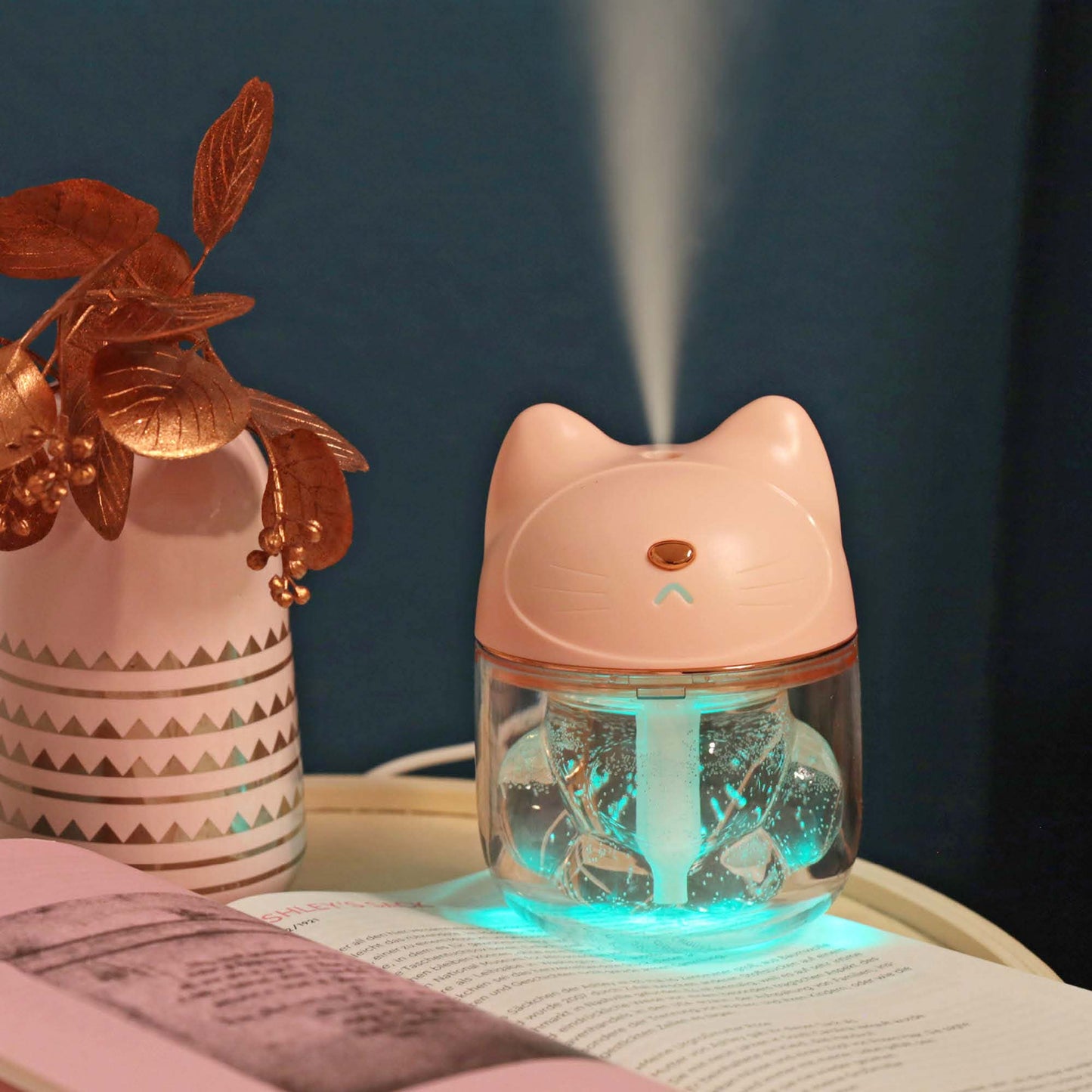 Mini Luftbefeuchter Katze Rosa mit RGB-Farbwechsel (120 ml) 9 x 12 cm