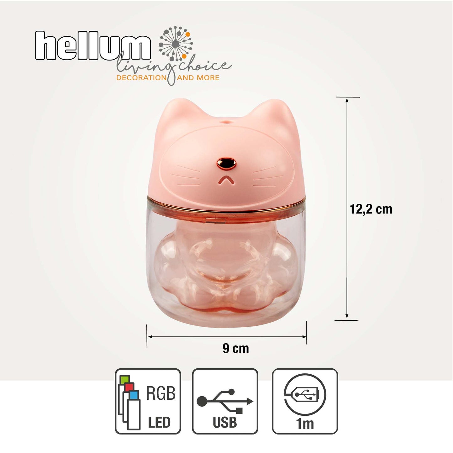 Mini Luftbefeuchter Katze Rosa mit RGB-Farbwechsel (120 ml) 9 x 12 cm