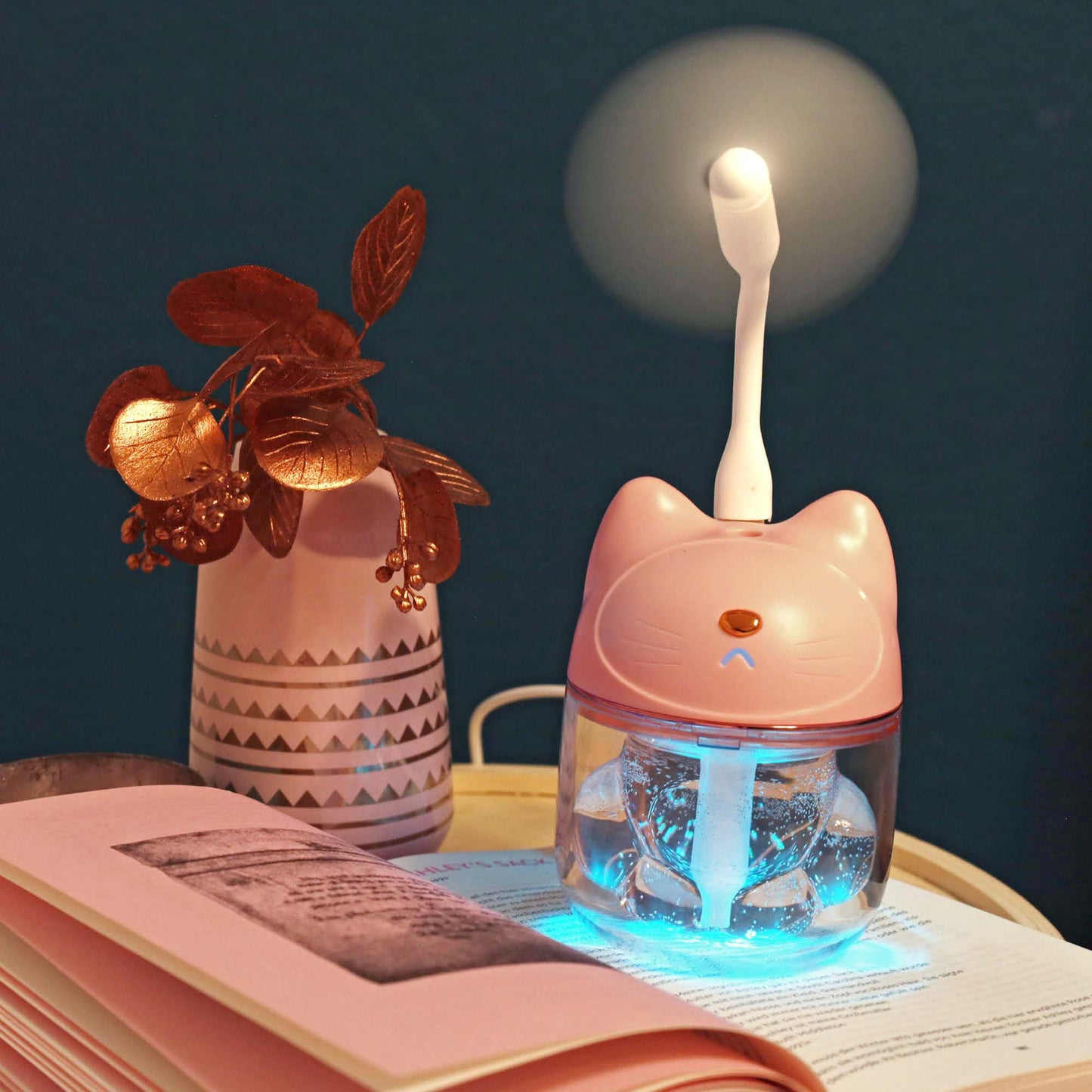 Mini Luftbefeuchter Katze Rosa mit RGB-Farbwechsel (120 ml) 9 x 12 cm