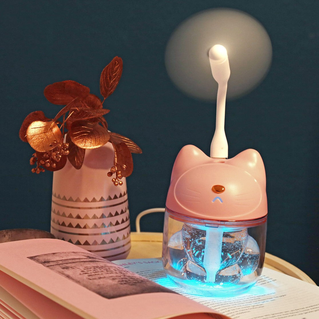 LED- Luftbefeuchter, Katze pink, RGB, USB-Kabel