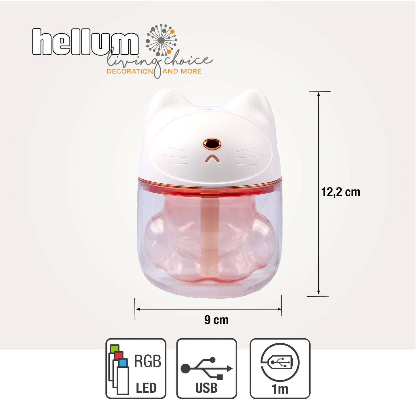 Mini Luftbefeuchter Katze Weiß mit RGB-Farbwechsel (120 ml) 9 x 12 cm