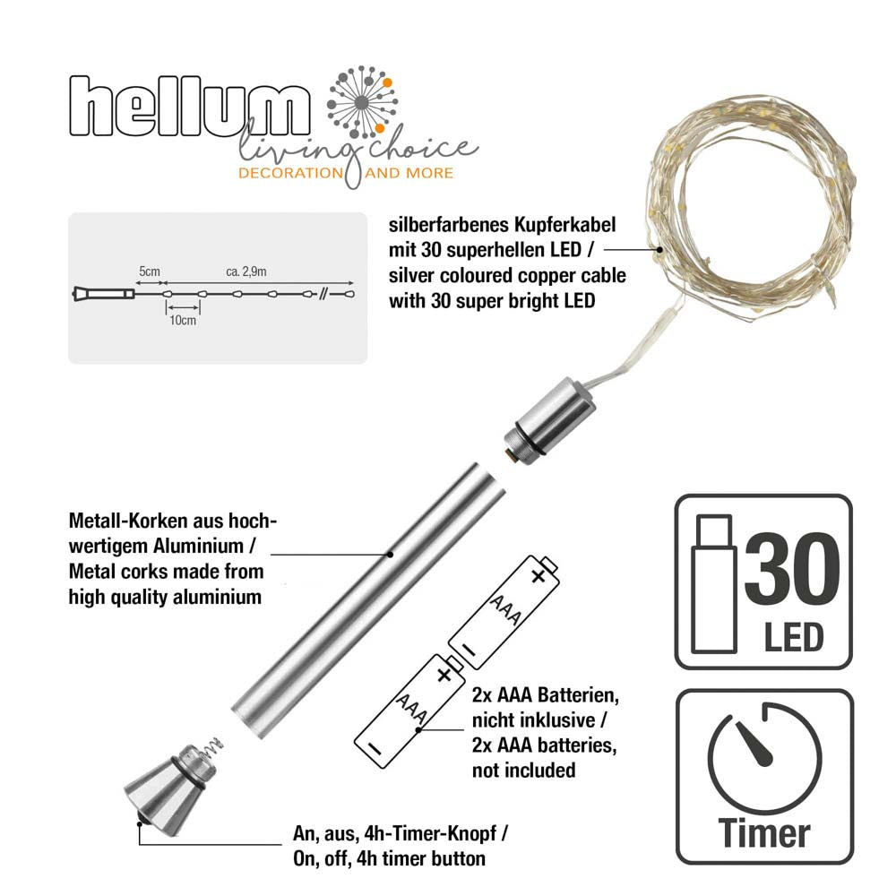 Set mit 20-/30-/40-tlg.LED-Flaschen-Lichterkette, warm-weiß, batteriebetrieben