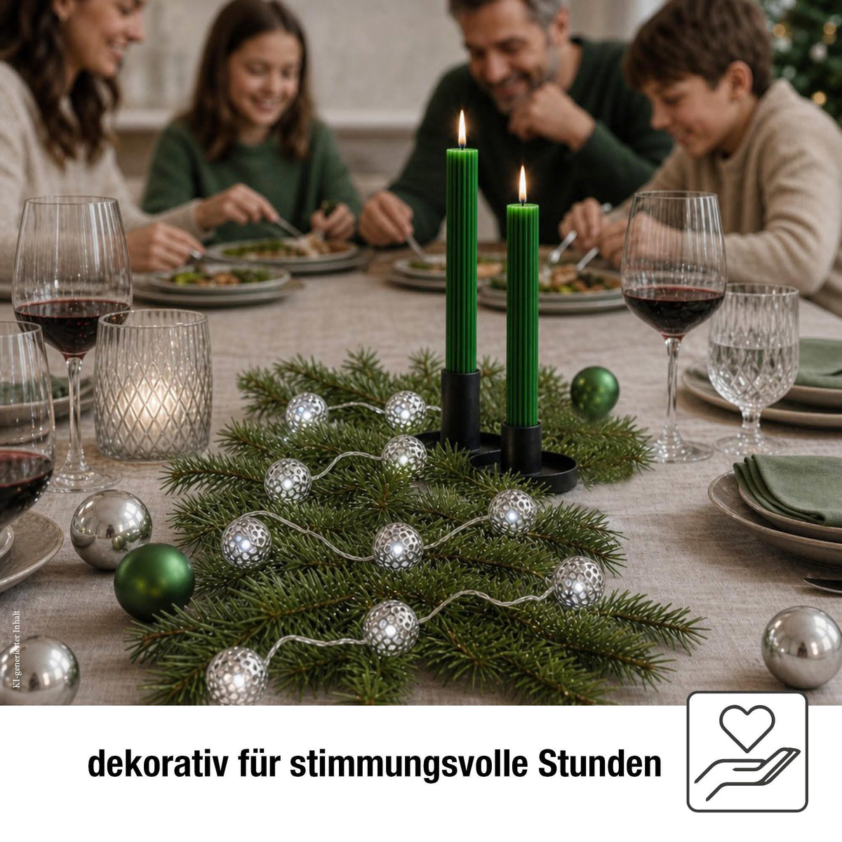 LED Lichterkette mit Metallbällen innen, 10 LED weiß, 0,9 m beleuchtet, transparentes Kabel, mit Timer, batteriebetrieben