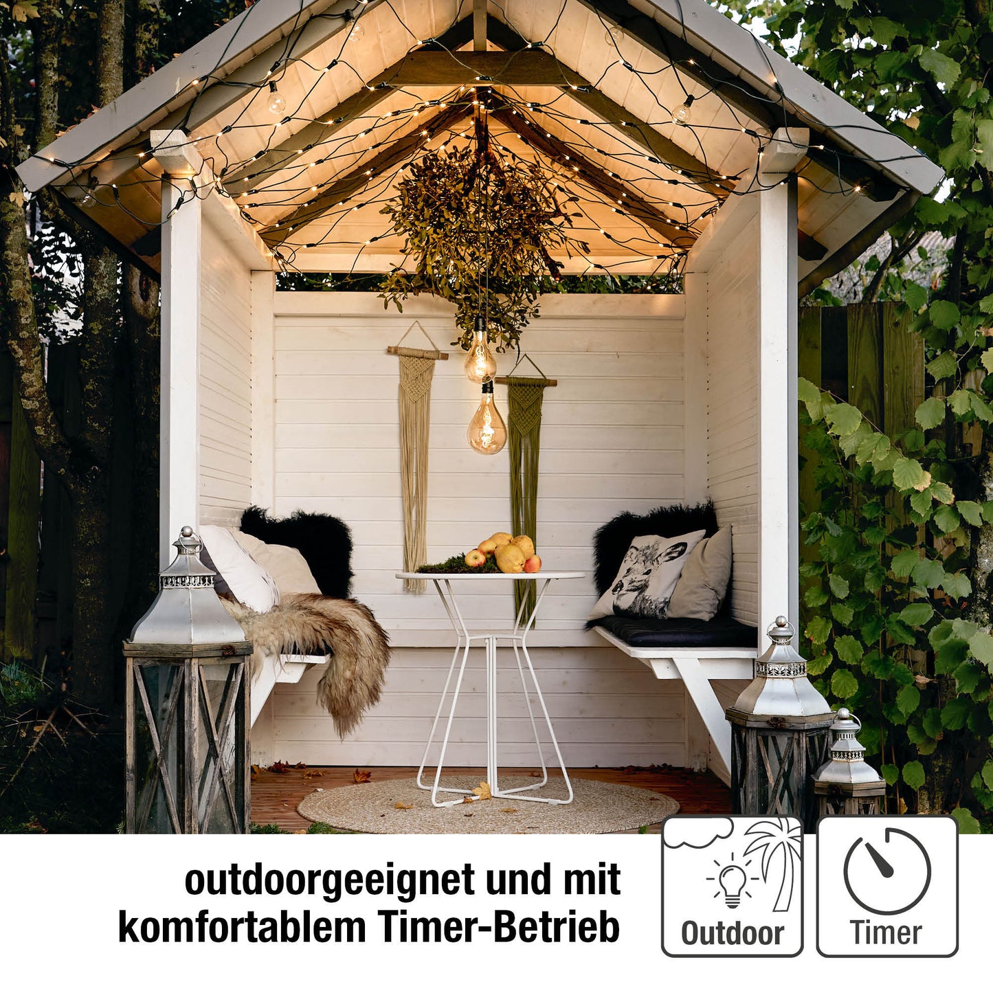 2-tlg. Set Vintage-Hängelampen, goldfarbene Lampen, mit LED-Spiral-Strang, A100 + A130, 10x20 + 13x23 cm, batteriebetrieben, für außen