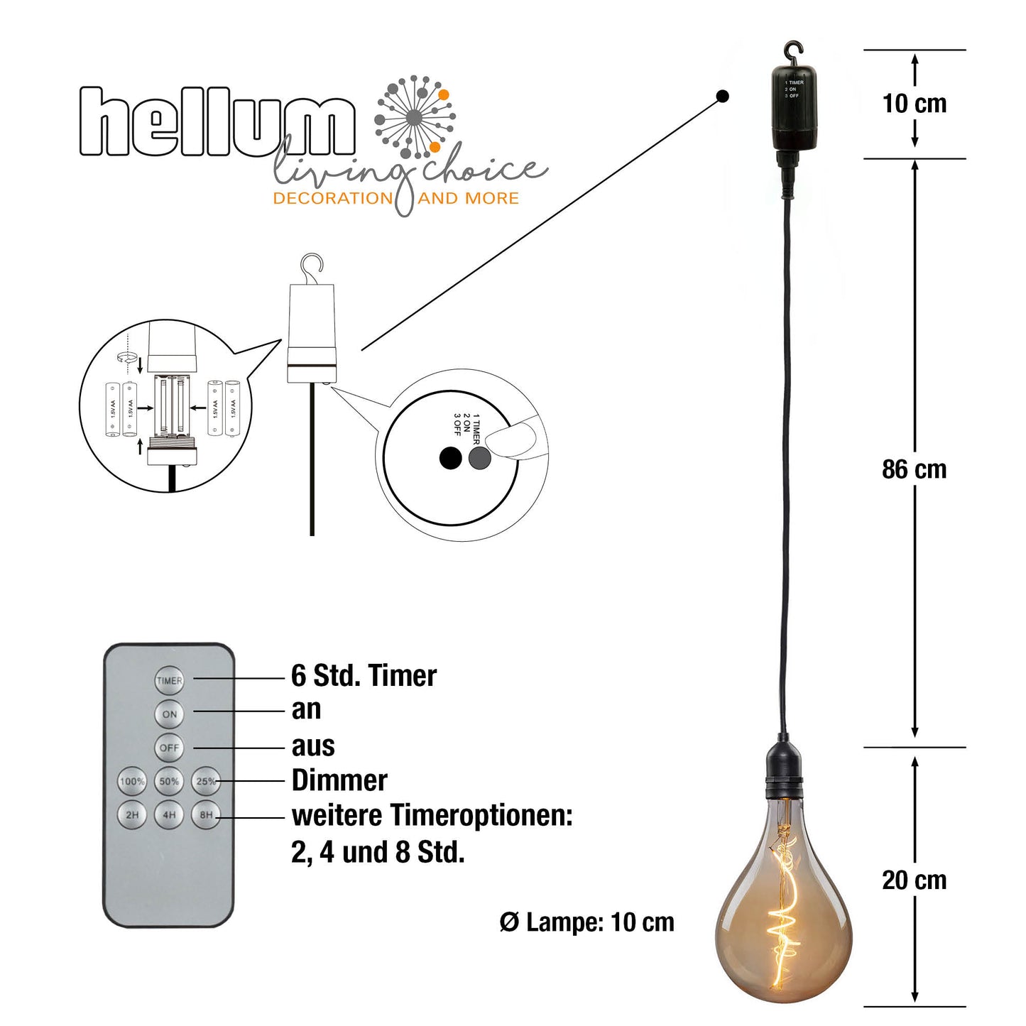 2-tlg Set LED Vintage-Hängelampen, goldfarbene Lampen mit LED-Spiral-Strang, A100+A100, 10x20 cm, batteriebetrieben, für außen, 524376 x 2