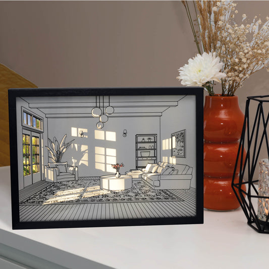 LED Wandbild "Wohnzimmer Atmosphäre",  mit Timer & Dimmfunktion