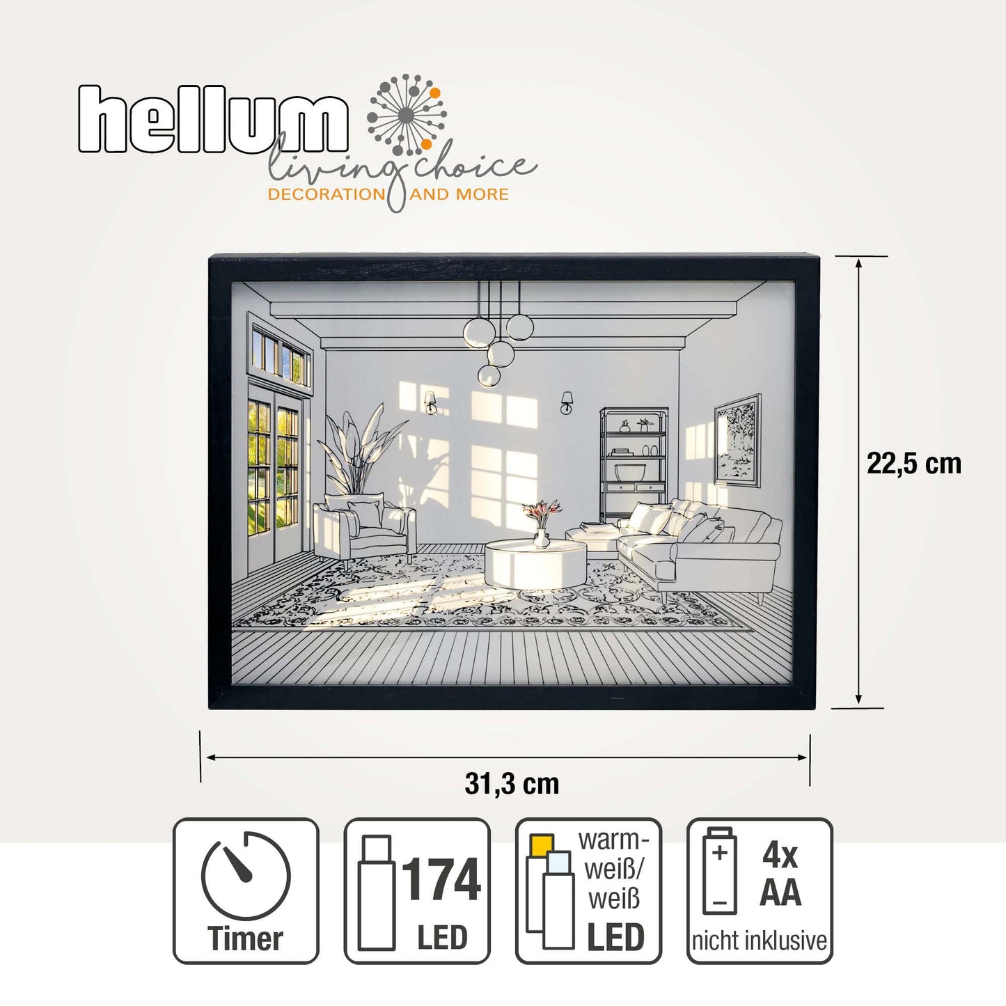 LED Wandbild "Wohnzimmer Atmosphäre",  mit Timer & Dimmfunktion