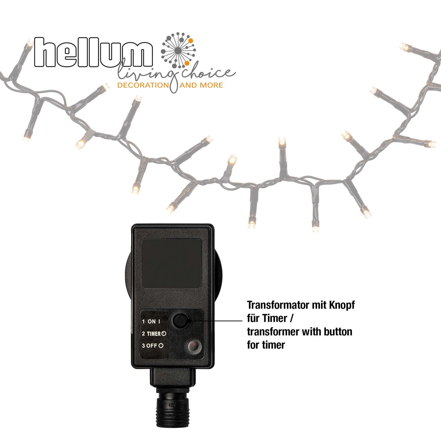 Lichterkette außen mit 370 warmweißen LED, 7,38 m, schwarzes Kabel, mit Stecker und Timer, Cluster (Snake) Design