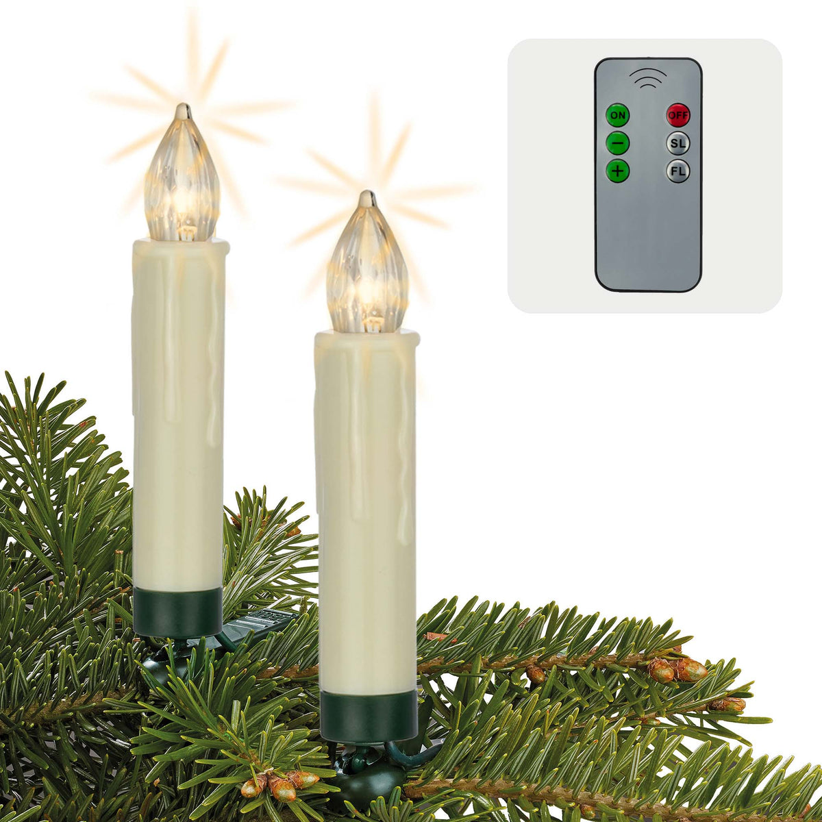 20er LED Weihnachtsbaumkerzen – Kabellos, Wasserdicht, Mit Clip, Fernbedienung & Timer – Warmweiß, Dimmbar (AA-Batterien, Nicht Inklusive)