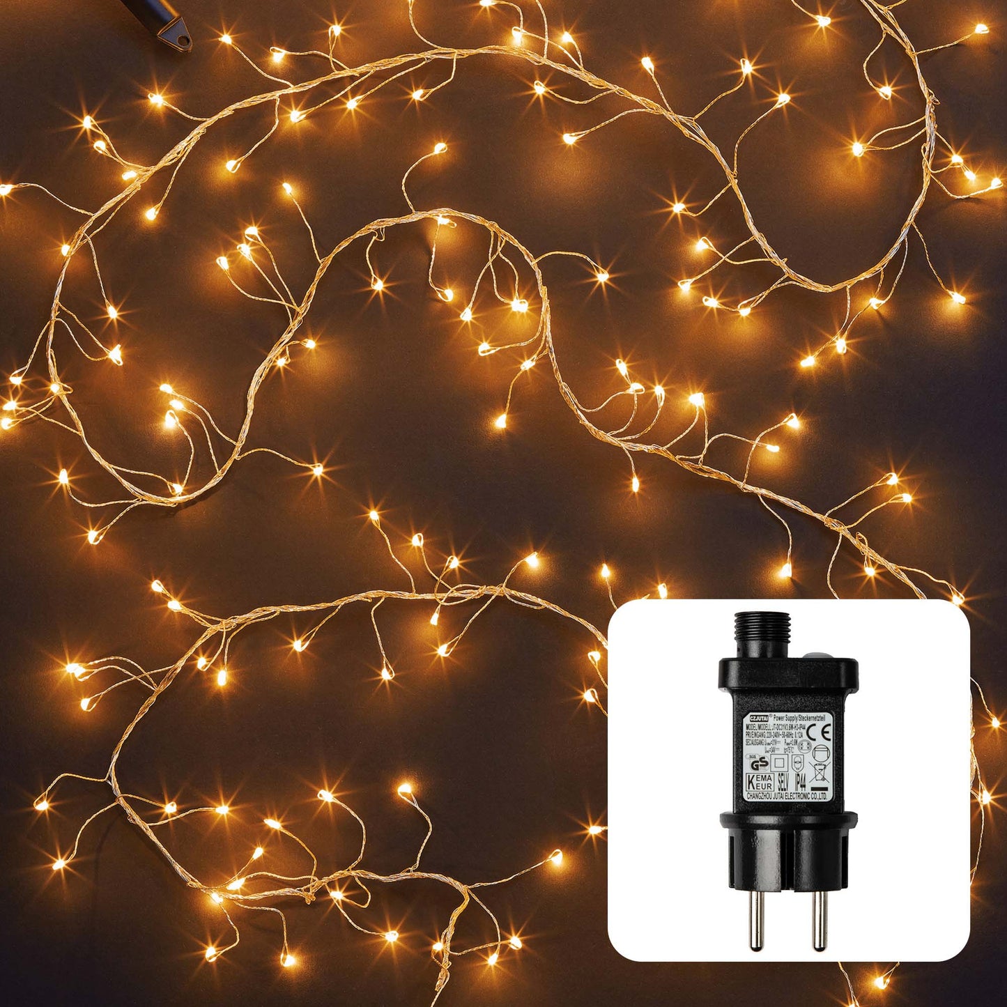 LED-Cluster-Lichterkette “Tauperlen“, 420 LEDs ww, mit optionalem Timer, Außen-Trafo