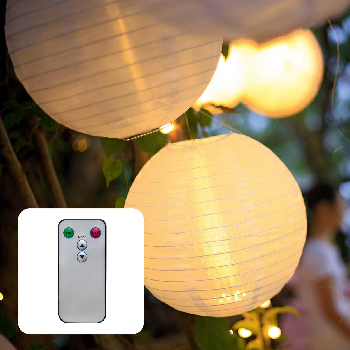 LED Lampions 3er Set außen, warmweiß, Ø 30 cm, mit Fernbedienung, batt – Hellum Direkt