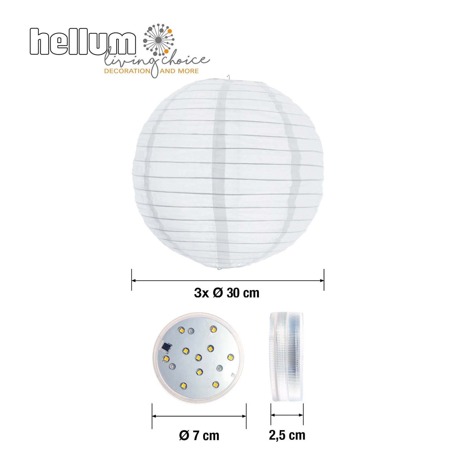 3 Stück/Set, Hellum LED-Lampion weiß, warm-weiße LED, dimmbar, mit Fernbedienung, batteriebetrieben
