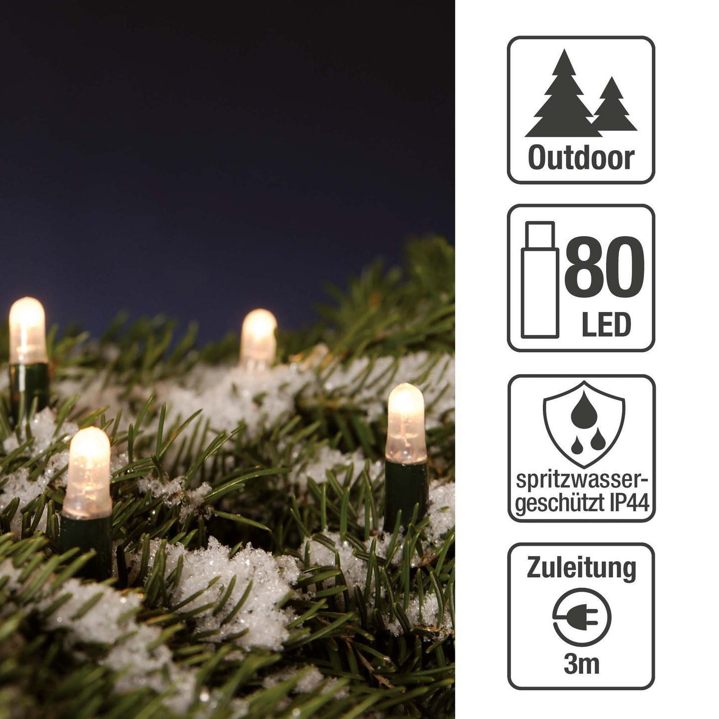 80-tlg. LED-Lichterkette "System-Profi", warm-weiß, grünes Kabel, verlängerbar, Basis-Set 555110+555158