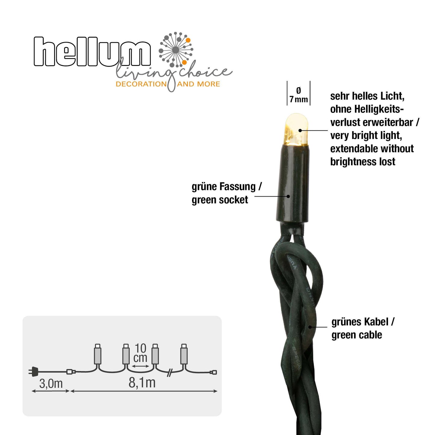 80-tlg. LED-Lichterkette "System-Profi", warm-weiß, grünes Kabel, verlängerbar, Basis-Set 555110+555158