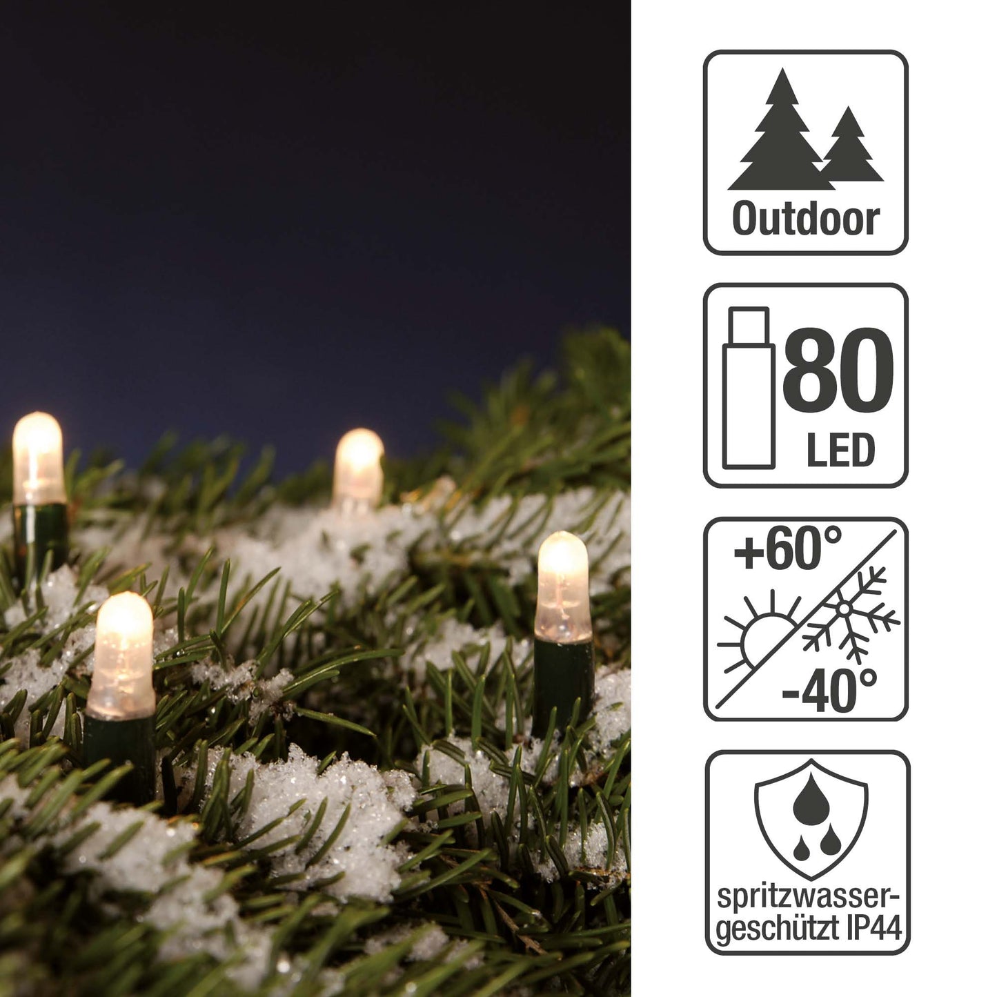 80-tlg. LED-Lichterkette "System-Profi", warm-weiß, grünes Kabel, verlängerbar, Verlängerung, ohne Stecker 555110