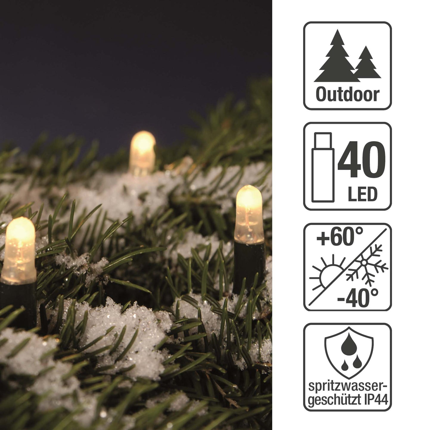 LED Lichterkette außen mit 40 LED warmweiß und 3m Netzkabel 3,9m beleuchtete Länge grün