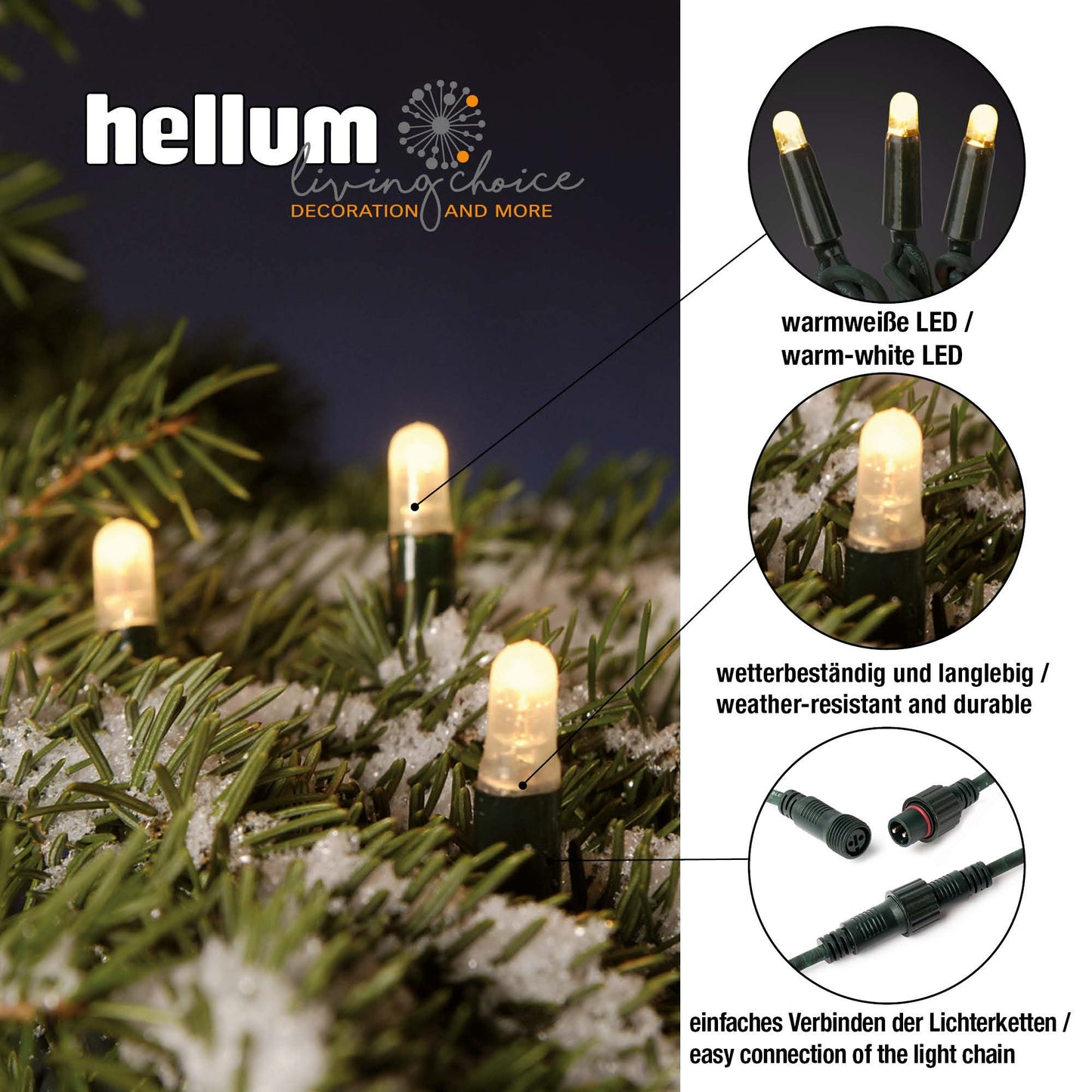 LED Lichterkette außen mit 40 LED warmweiß und 3m Netzkabel 3,9m beleuchtete Länge grün